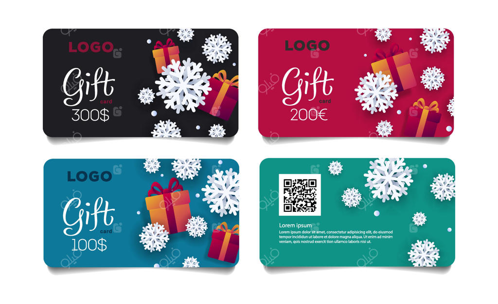 مجموعه کارت‌های هدیه به همراه جایزه نقدی دلاری با تصویرسازی‌های جذاب از جعبه‌های هدیه