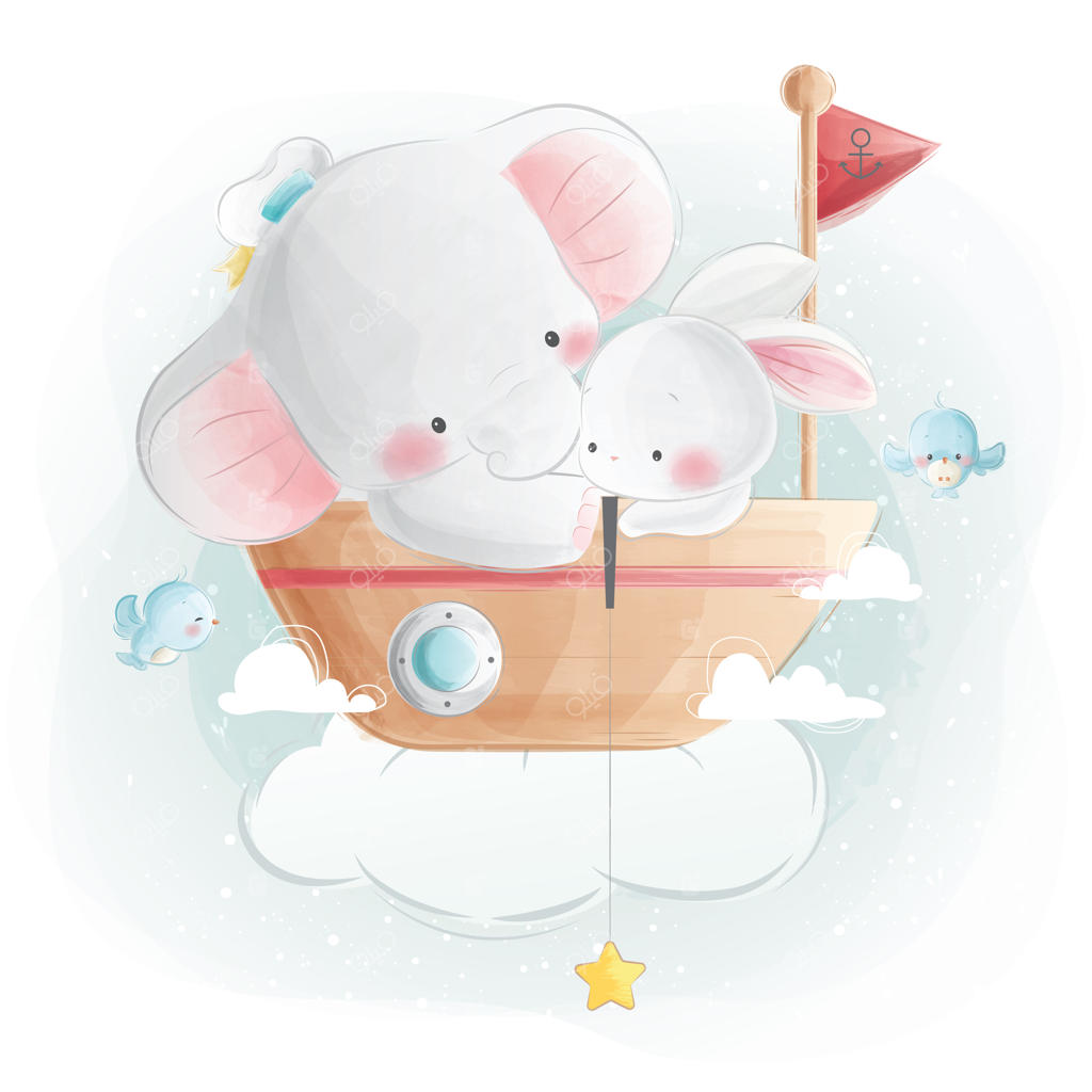 فیلچه و خرگوش دوست‌داشتنی بر روی قایق نشسته‌اند