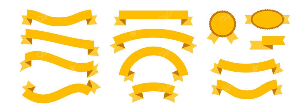 مجموعه روبان‌های زرد. مجموعه روبان‌های موج دار و خمیده برای نماد، استیکر، تبلیغات، پوستر، ترویج، قاب. بسته عناصر برچسب وینتیج برای قالب طراحی گرافیکی.