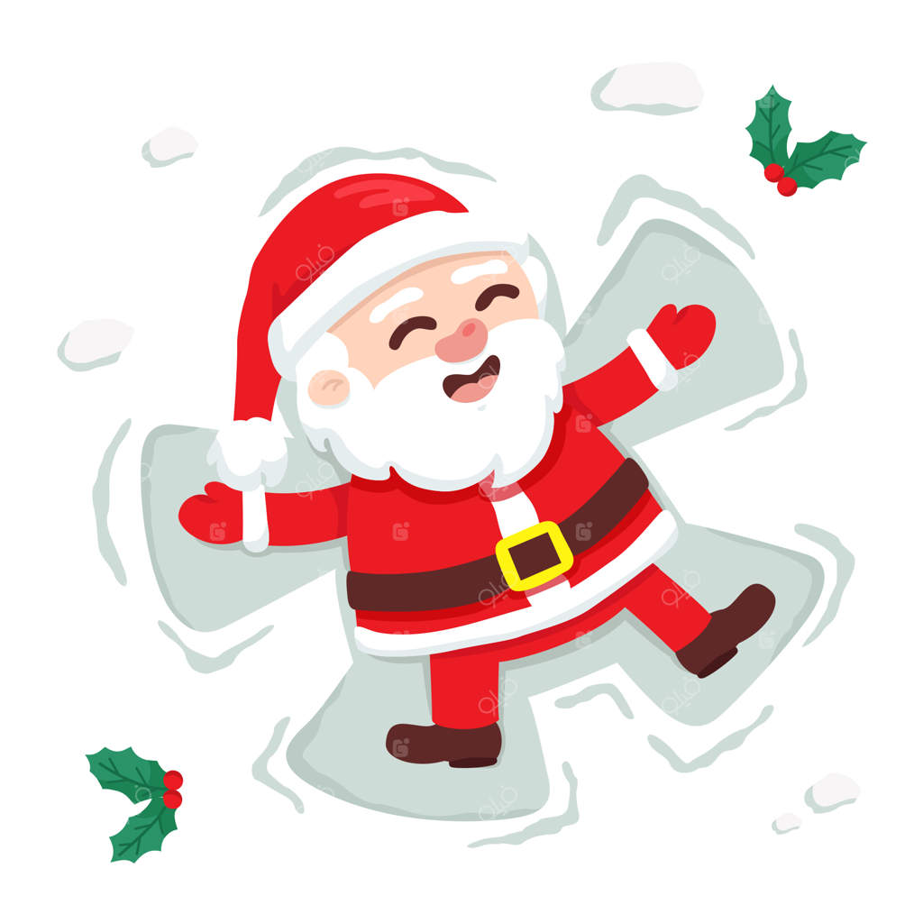 تصویر سنت نیکولاس در حال ساختن فرشته برفی، وکتور کریسمس