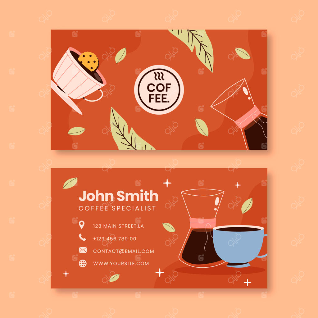 کارت ویزیت افقی با طرح دستی از مزرعه قهوه