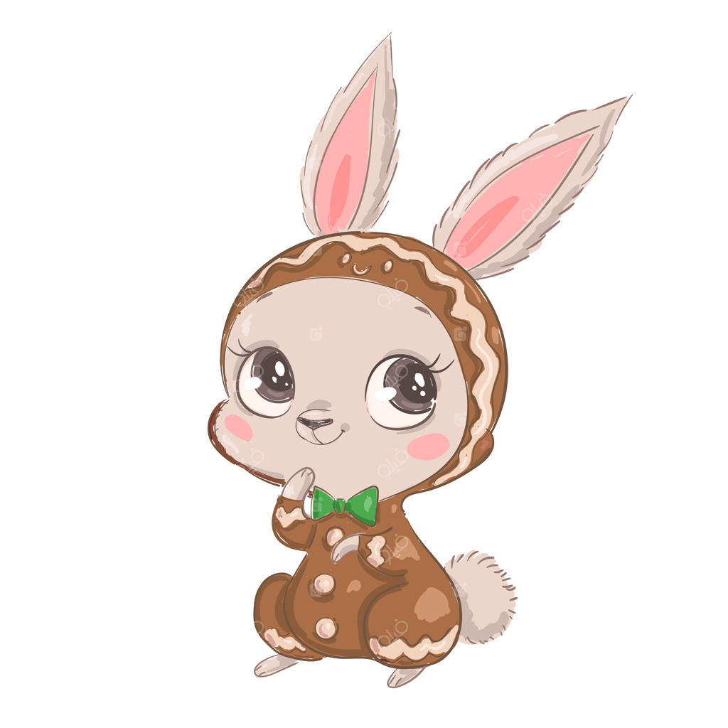 تصویر یک خرگوش کارتونی بامزه در زمینه سفید. حیوانات کارتونی دوست‌داشتنی.