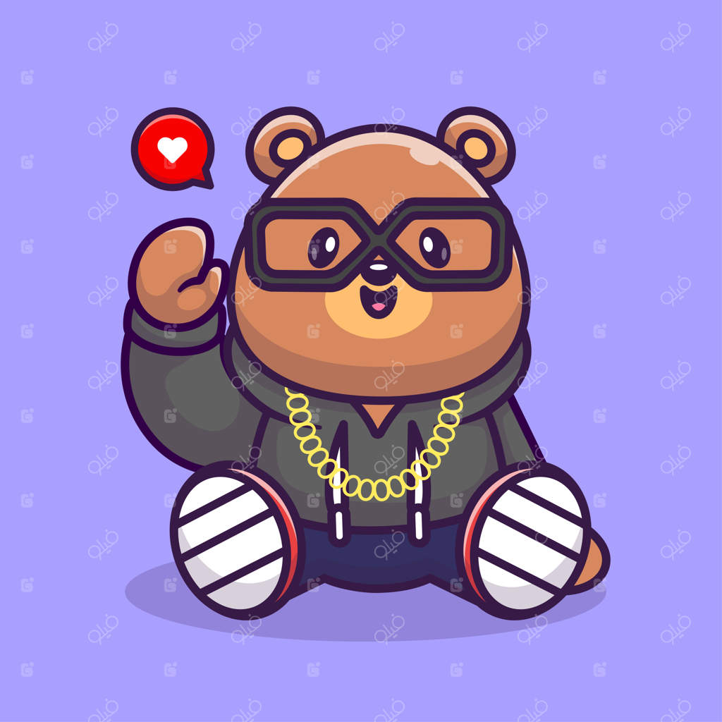 پترن کارتونی خرس بامزه با دست تکان دادن و هودی - نماد مد حیوانات