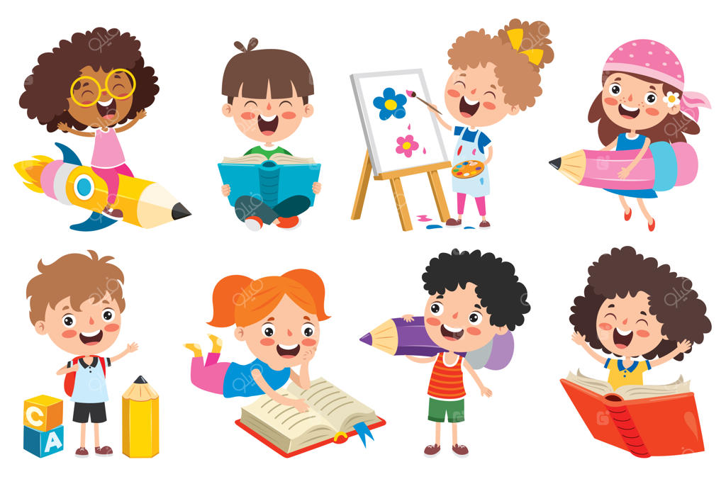 کودک خوشحال در حال یادگیری و مطالعه