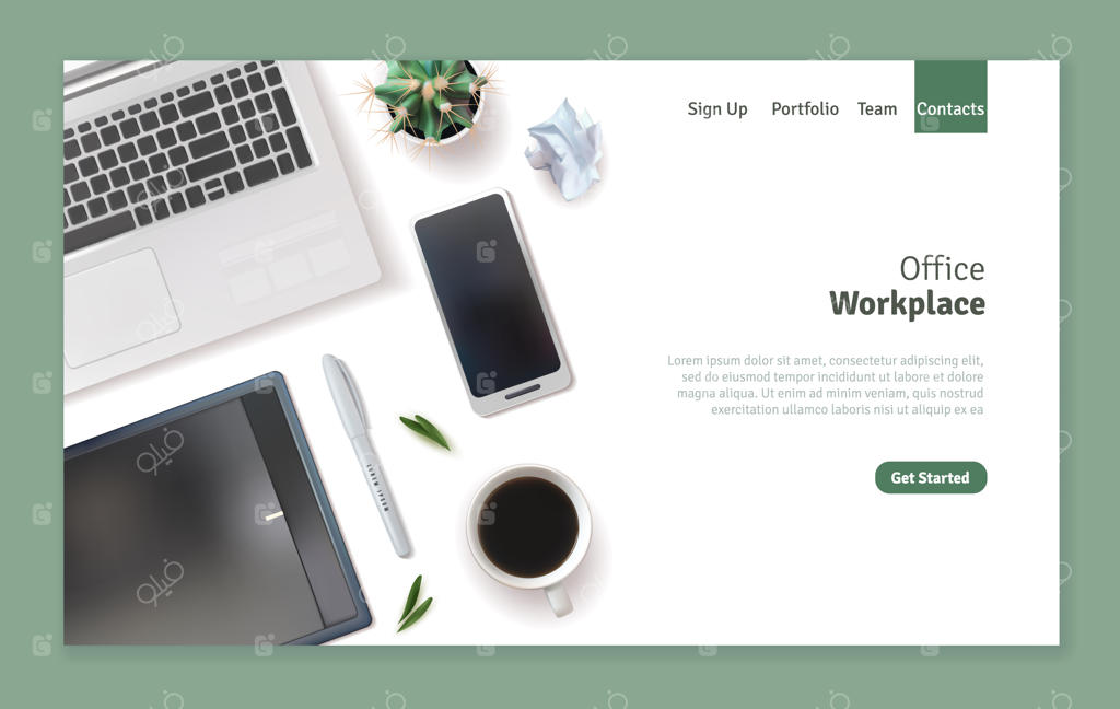 طراحی صفحه فرود محیط کاری واقع‌گرایانه