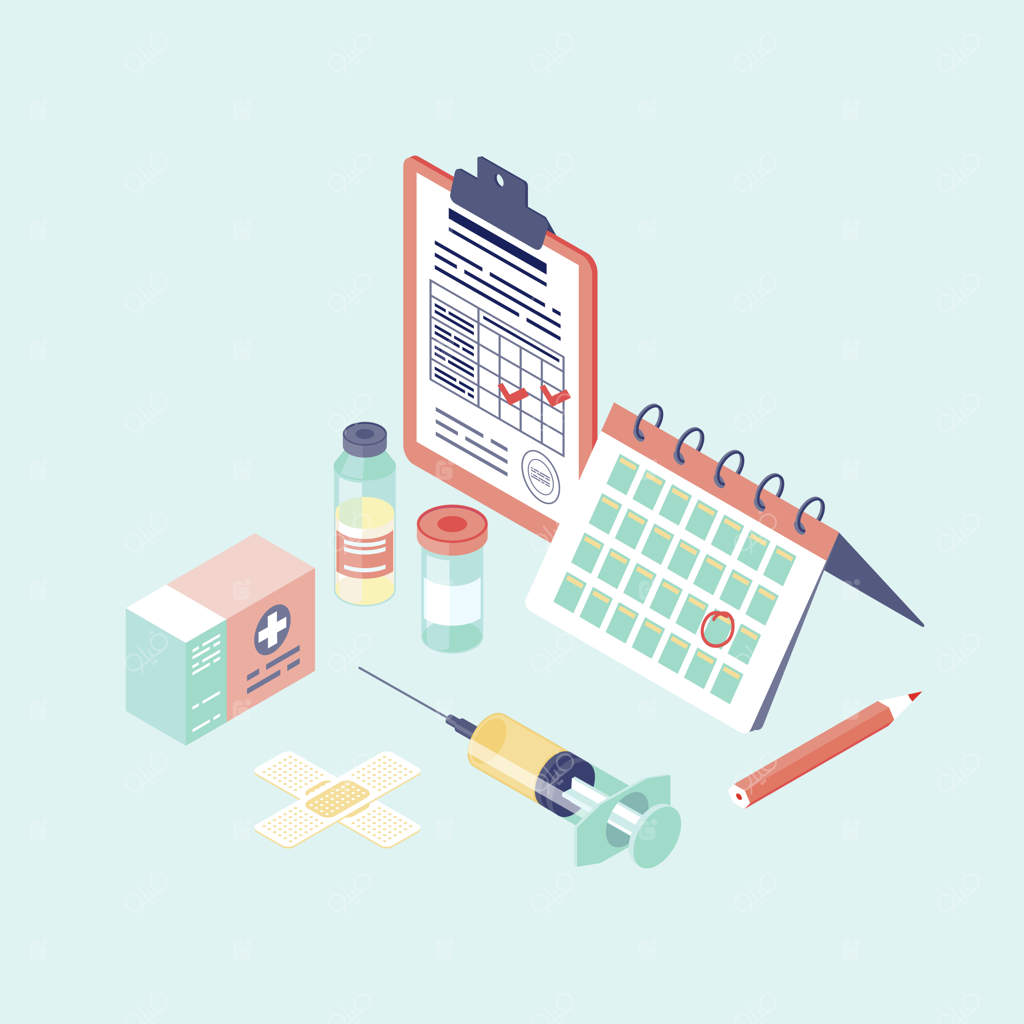 تصویر ایزومتریک تقویم واکسیناسیون.