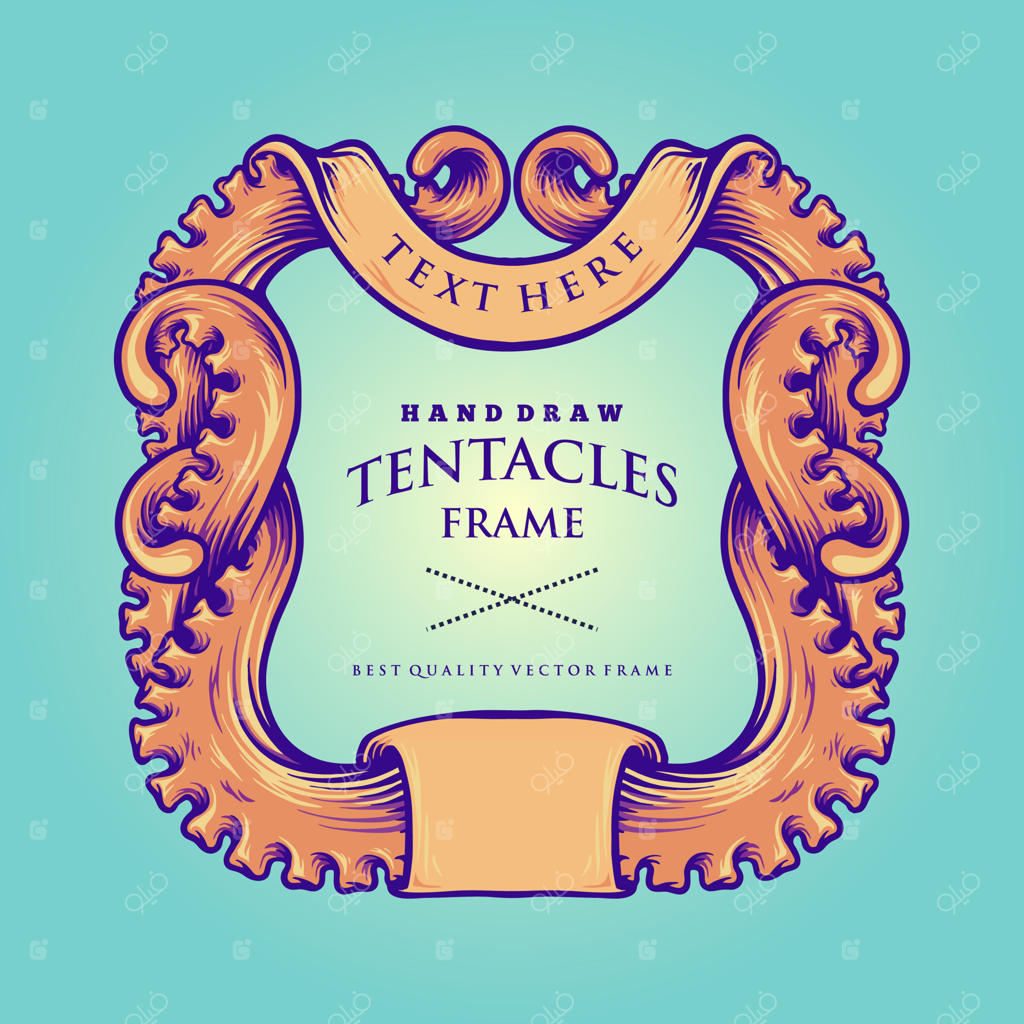 تصویرسازی وینتیج قاب بازوهای اختاپوس دریایی
