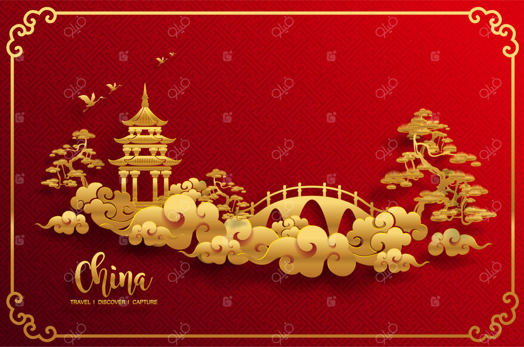 دعوتنامه عروسی به سبک شرقی چینی، قالب‌های کارت منو با طرح‌های زیبا بر روی کاغذ رنگی.