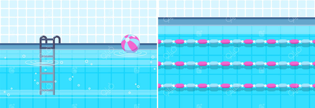 فضای داخلی استخر آب - استخرهای شنا با خط شنا برای کودکان و بزرگسالان - مناطق ورزشی یا تفریحی - تصویر سطح شنا برای مسابقه و تمرین
