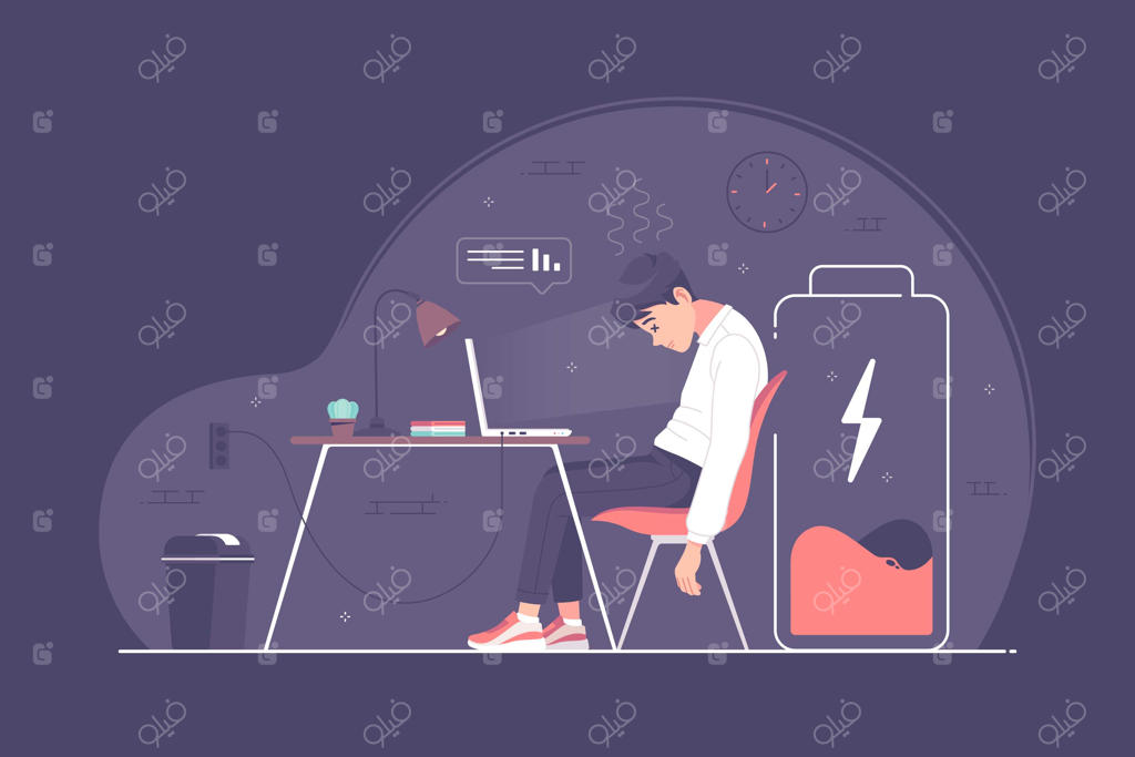 تصویر مفهومی از مرد خسته‌ی کاری که بیش از حد کار می‌کند