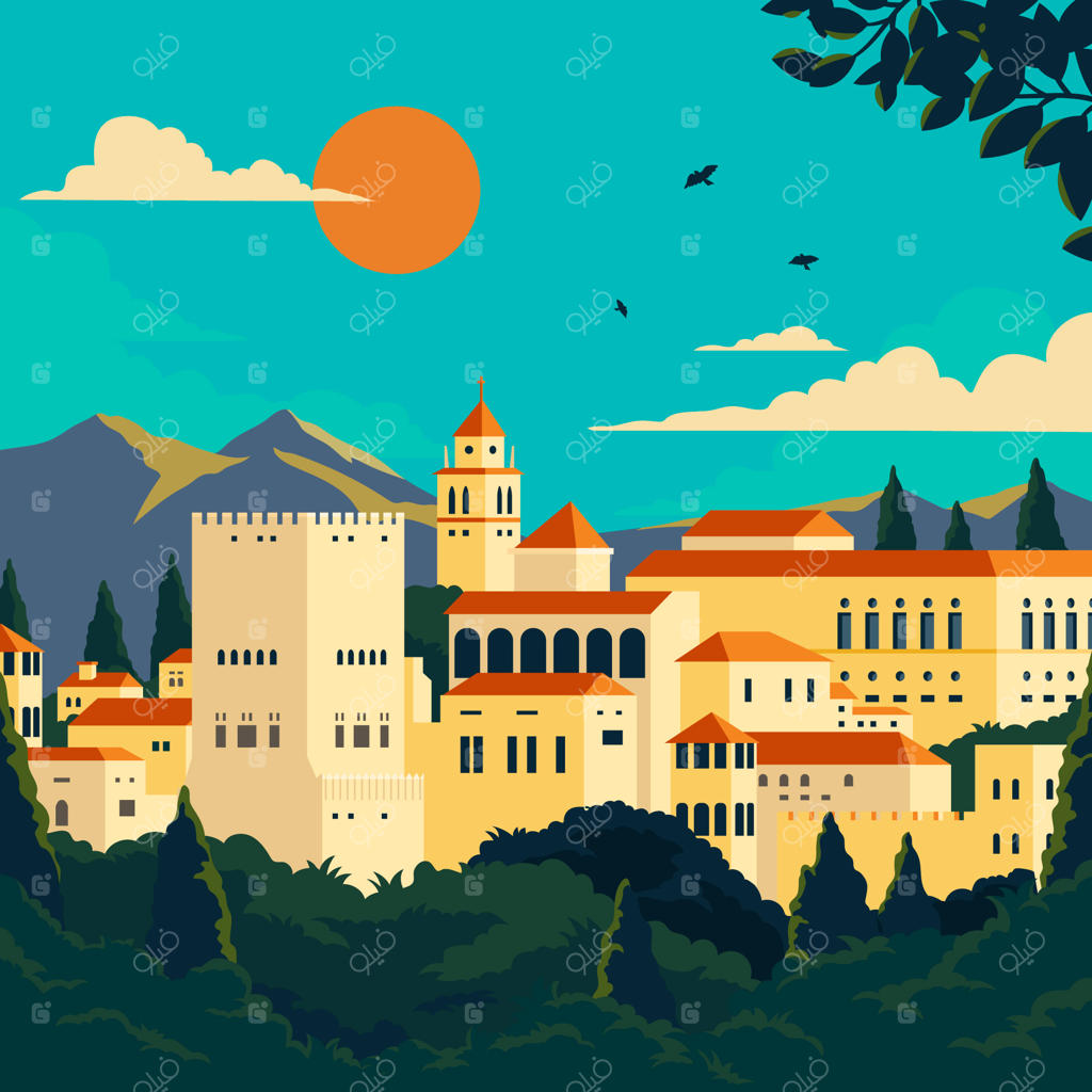 کاخ الحمرا در گرانادا، اسپانیا: منظره کارتونی نوستالژیک