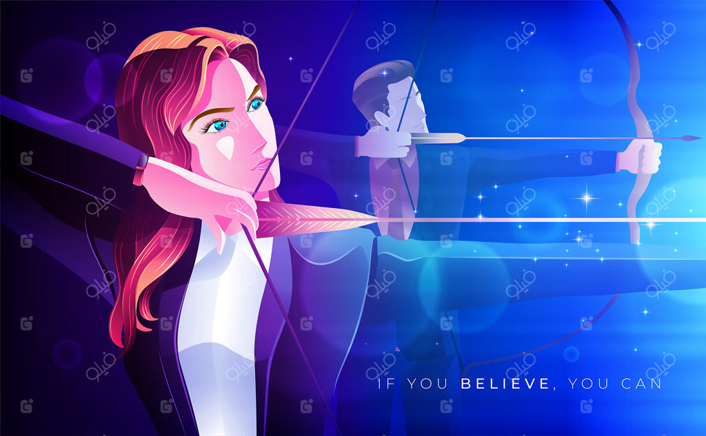 تصویرسازی مفهوم زن تاجر در تیراندازی با کمان