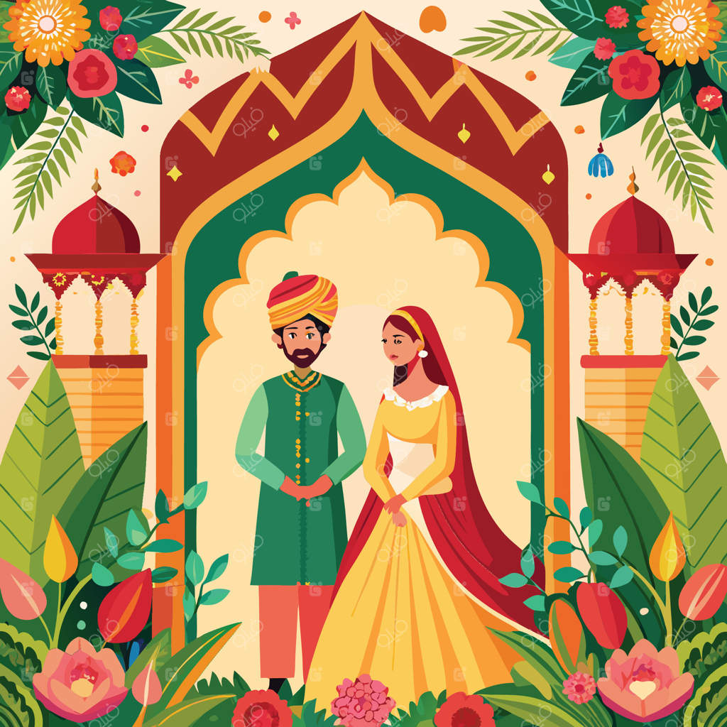 چیدمان زیبای باغ سنتی مغولی برای کارت دعوت عروسی