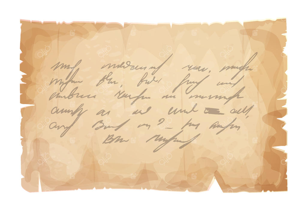 کاغذ پوستی، قطعات پاره شده، صفحه قدیمی با نوشته ناخوانا به سبک کارتونی، یادداشت خالی بافت‌دار در پس‌زمینه سفید. عناصر رابط کاربری بازی