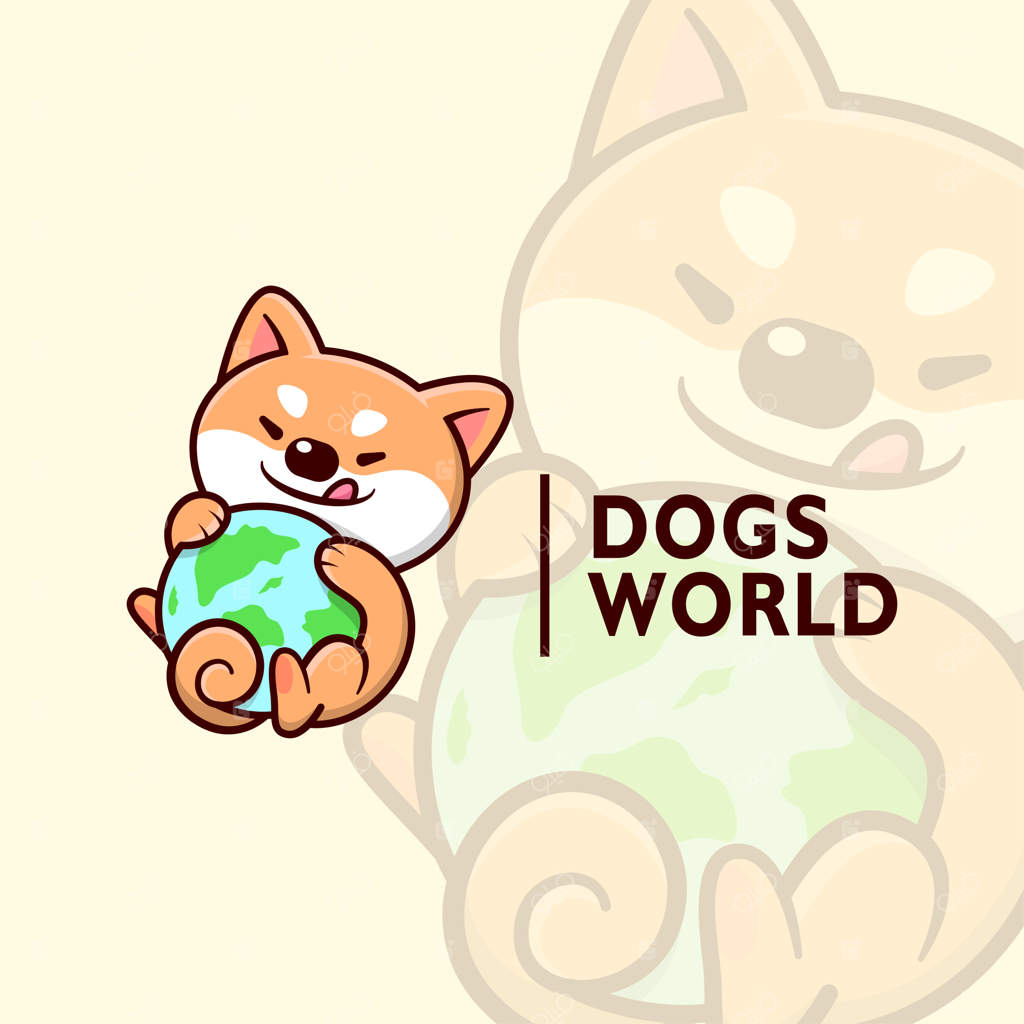 لوگوی کارتونی سگ شیبا بامزه با لبخند و کره زمین