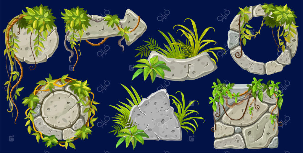 صفحه‌های شطرنج سنگی با سبکی از جنگل - پانل‌های سنگی جدا شده با لیاناهای گرمسیری