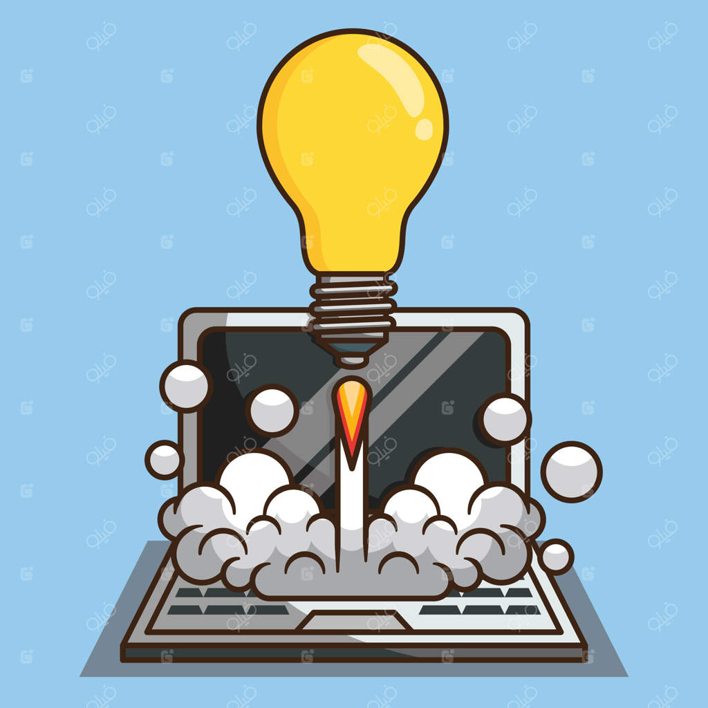 تصویر طراحی موشک لامپ روی لپ‌تاپ (وکتور)