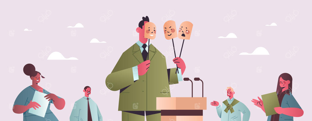 مرد سیاستمدار با ماسک صورتش را می‌پوشاند