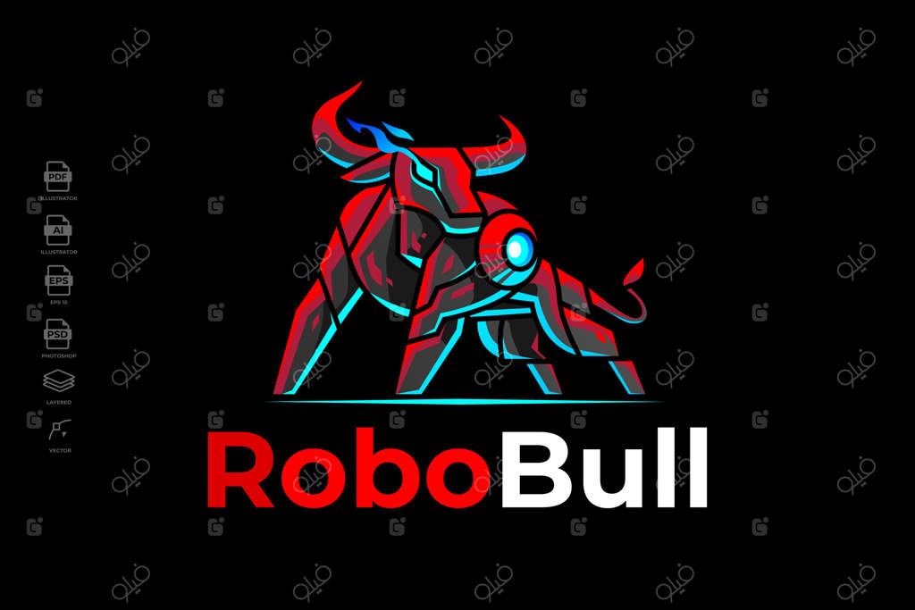 قالب طراحی لوگوی مدرن گاو رباتیک مکانیکی