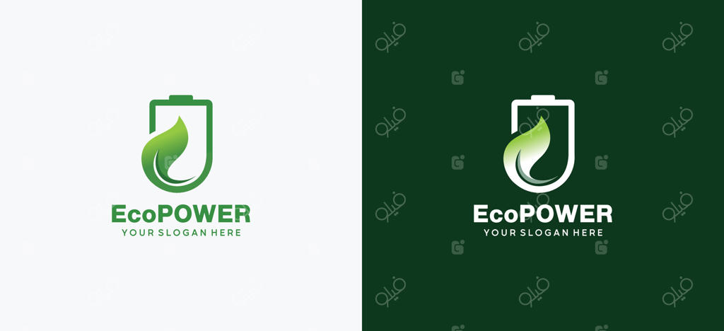 طراحی لوگوی انرژی سبز تجدیدپذیر، لوگوی قدرت سبز، نماد باتری برگ با شارژ الکتریکی