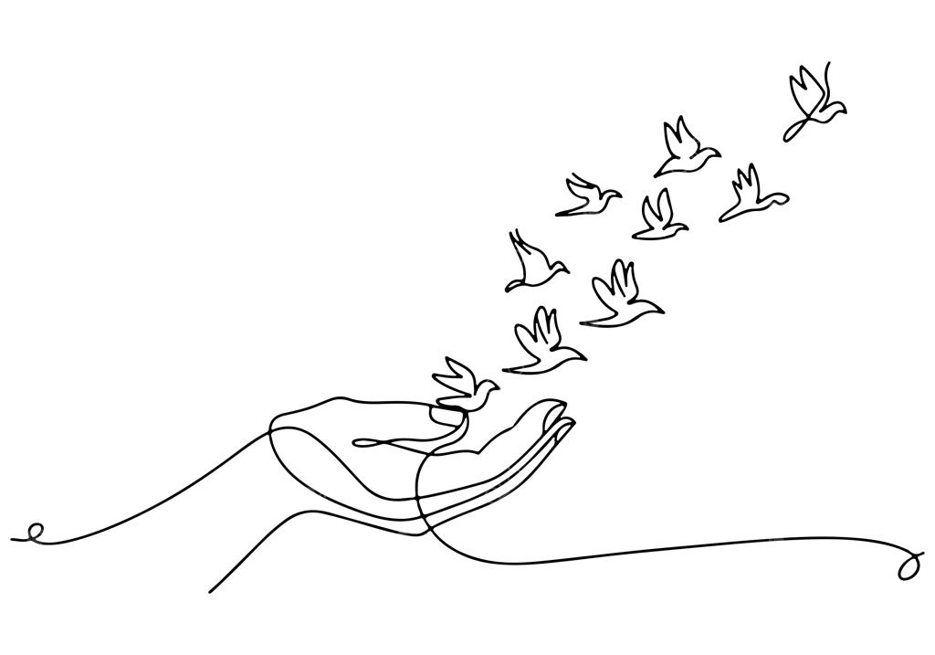 دستی در حال رها کردن پرندگان، نماد آزادی و امید