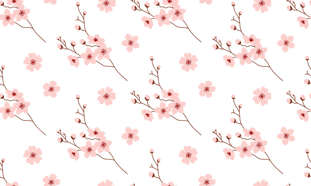 طرح یکپارچه با ساکورا. شاخه شکوفه گیلاس صورتی در اوج زیبایی. تصویر تخت