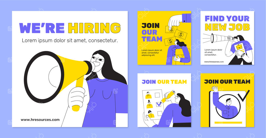 مجموعه پست‌های اینستاگرام منابع انسانی با طراحی دستی