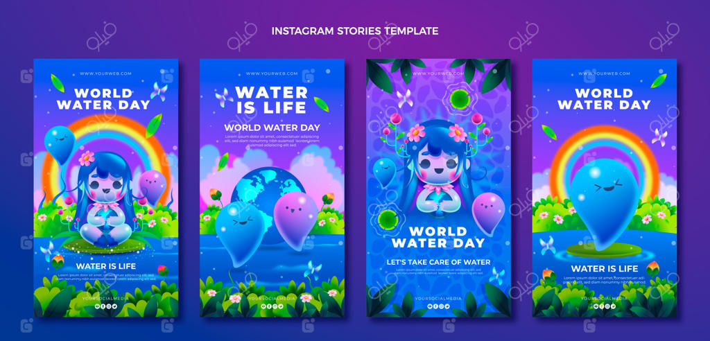 مجموعه استوری‌های اینستاگرام برای روز جهانی آب با طراحی گرادیان