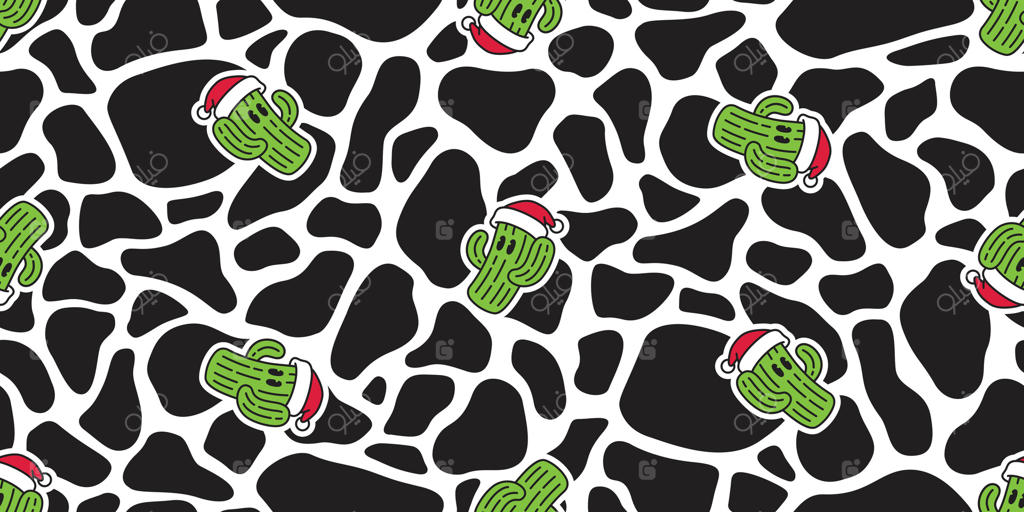 پترن یکپارچه کاکتوس با کلاه بابانوئل - طرح گل صحرا و استتار برای کاغذ کادو، پشت‌زمینه و شال - تصویرسازی گل و گیاه در باغ به سبک دودل