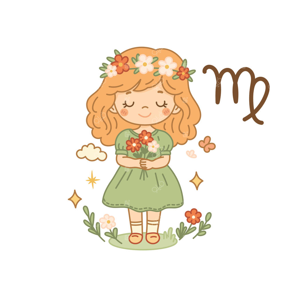 تصویرسازی برج سنبله، دختر زیبا با گل‌ها