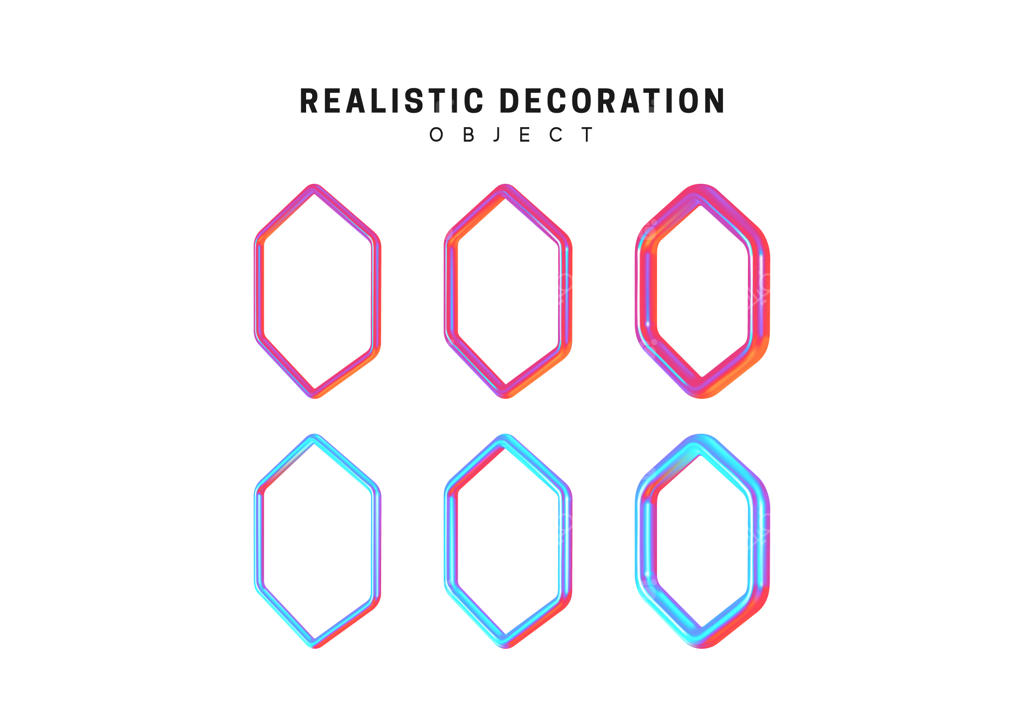 اشکال هندسی شش‌ضلعی با گرادینت صورتی و آبی، المان طراحی تزئینی ایزوله روی پس‌زمینه سفید؛ مجموعه اشیاء سه‌بعدی شش‌ضلعی، وکتور واقع‌گرایانه.