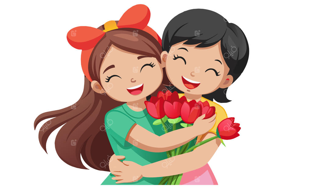 دختر مادرش را در آغوش می‌گیرد و دسته‌ای از گل‌های لاله قرمز هدیه می‌دهد