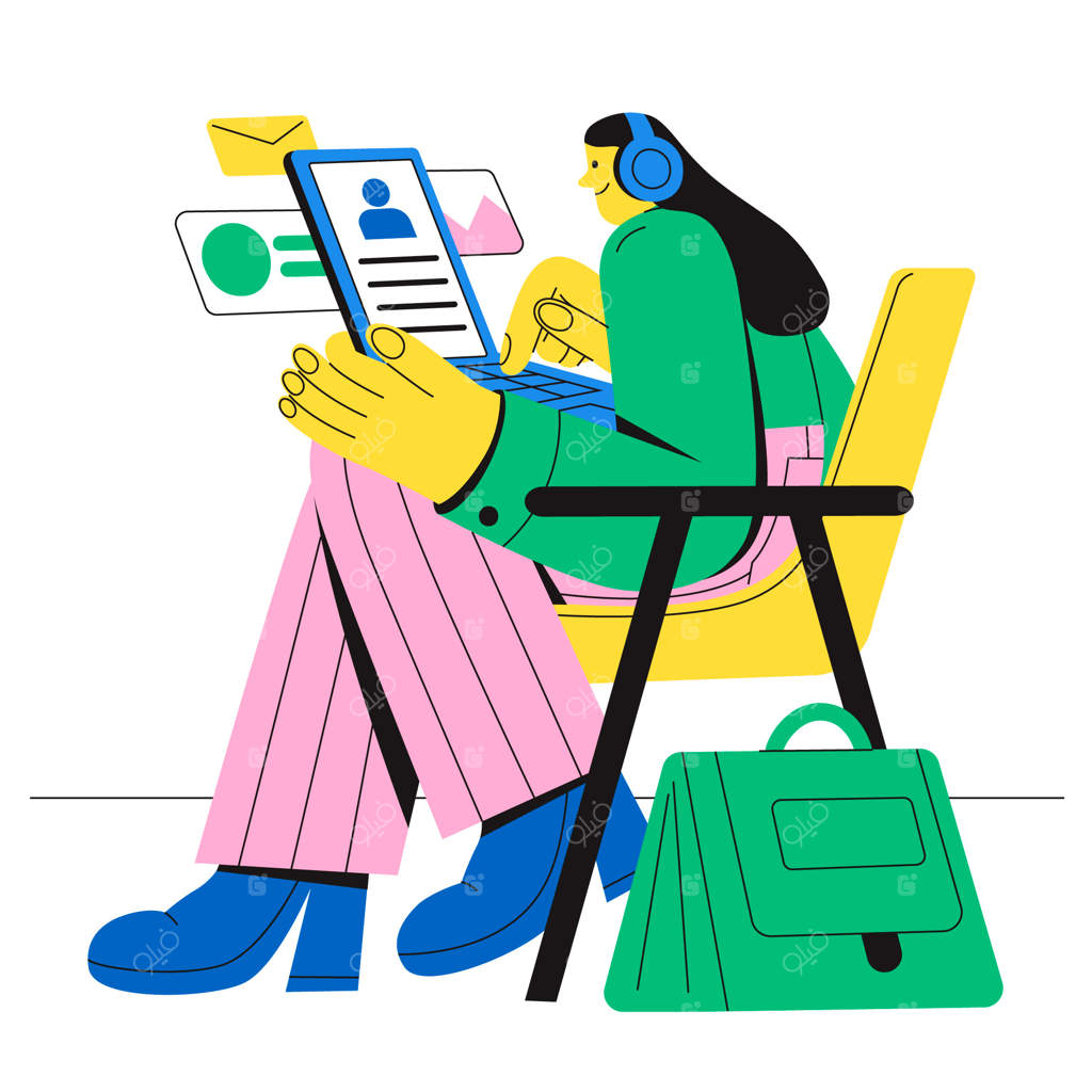 تصویر دست‌نقاشی شده فردی با لپ‌تاپ