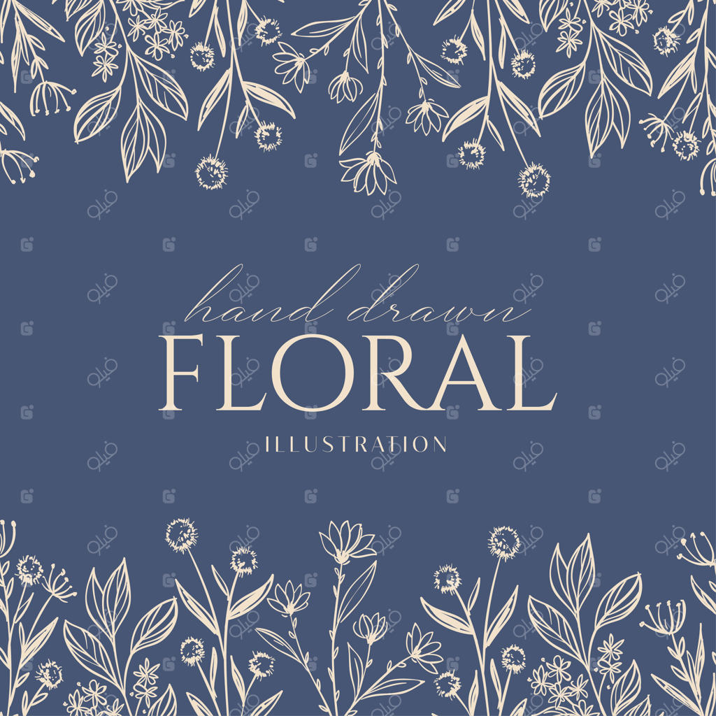 طراحی پس‌زمینه پترن گل و گیاه تک‌خطی و ظریف مناسب عروسی