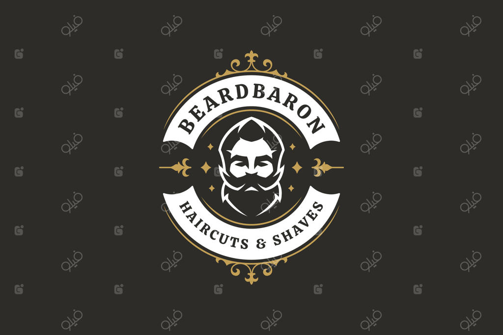 لوگوی کلاسیک و شیک آرایشگری با طرح چهره مردانه، ریش و سبیل برای برندینگ آرایشگاه