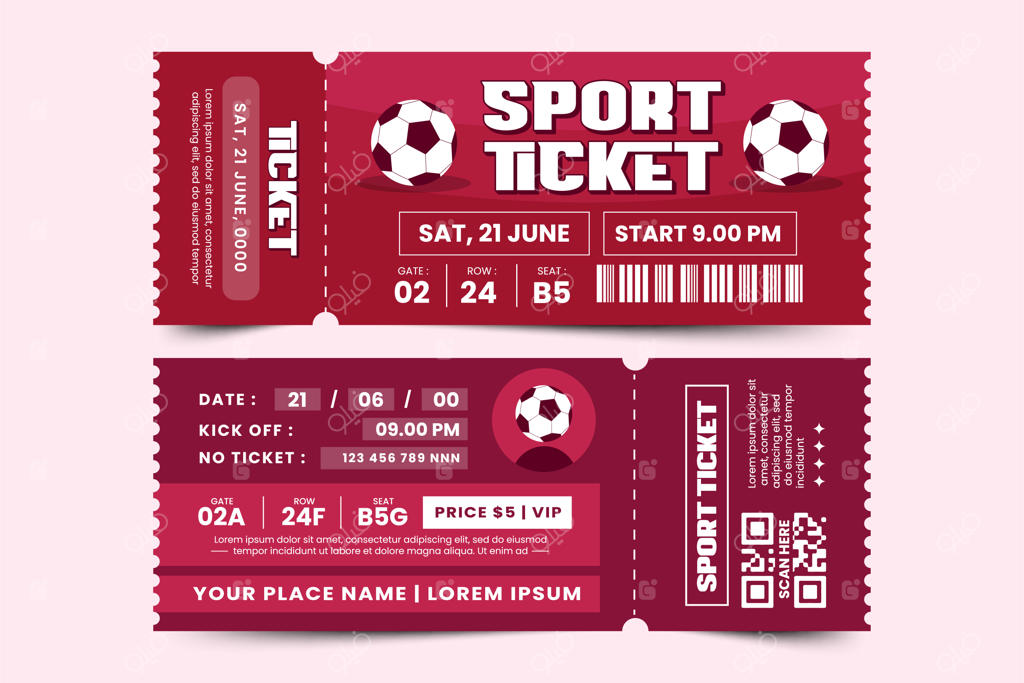 قالب طراحی بلیت رویداد ورزشی تورنمنت فوتبال - ساده و شیک و قابل سفارشی‌سازی
