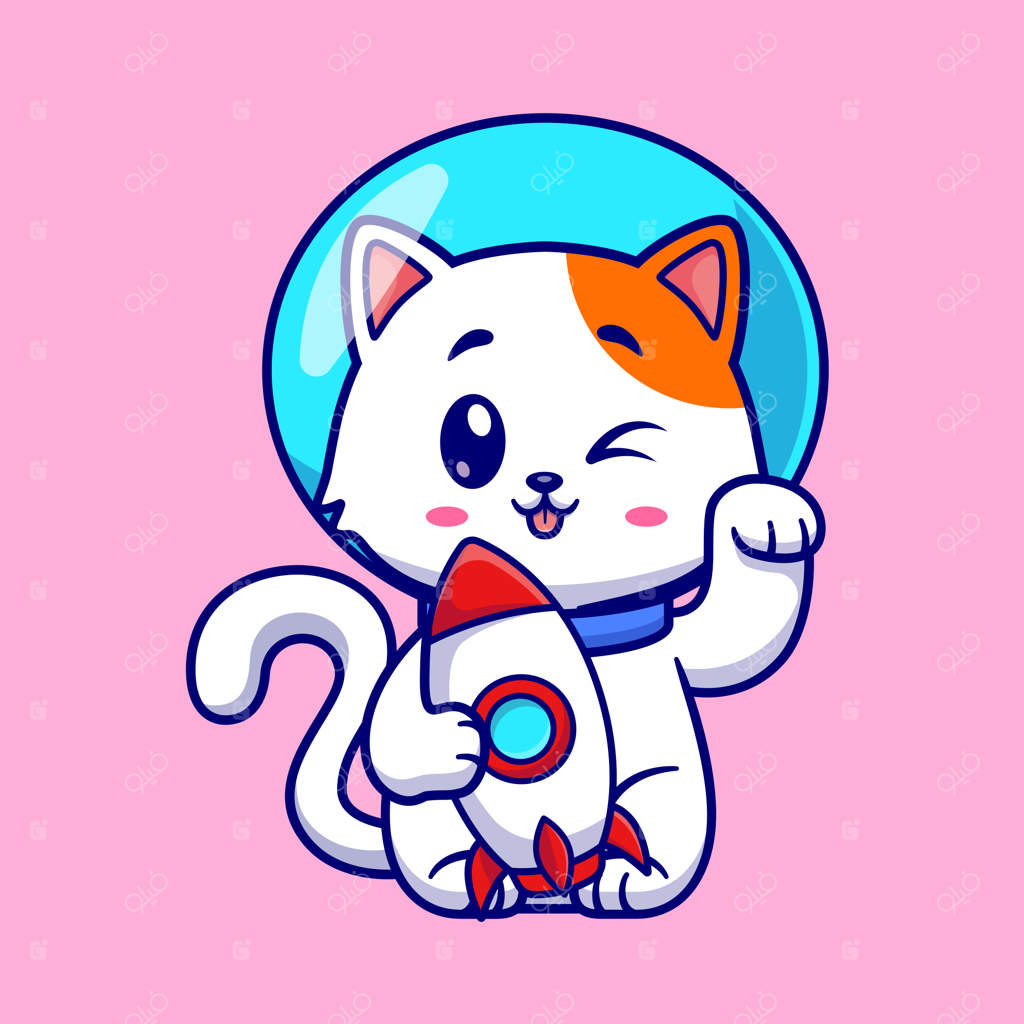 آیکون وکتور کارتونی بامزه: گربه خوش‌شانس فضانورد در حال نگه‌داشتن موشک. تکنولوژی و حیوانات در یک نگاه