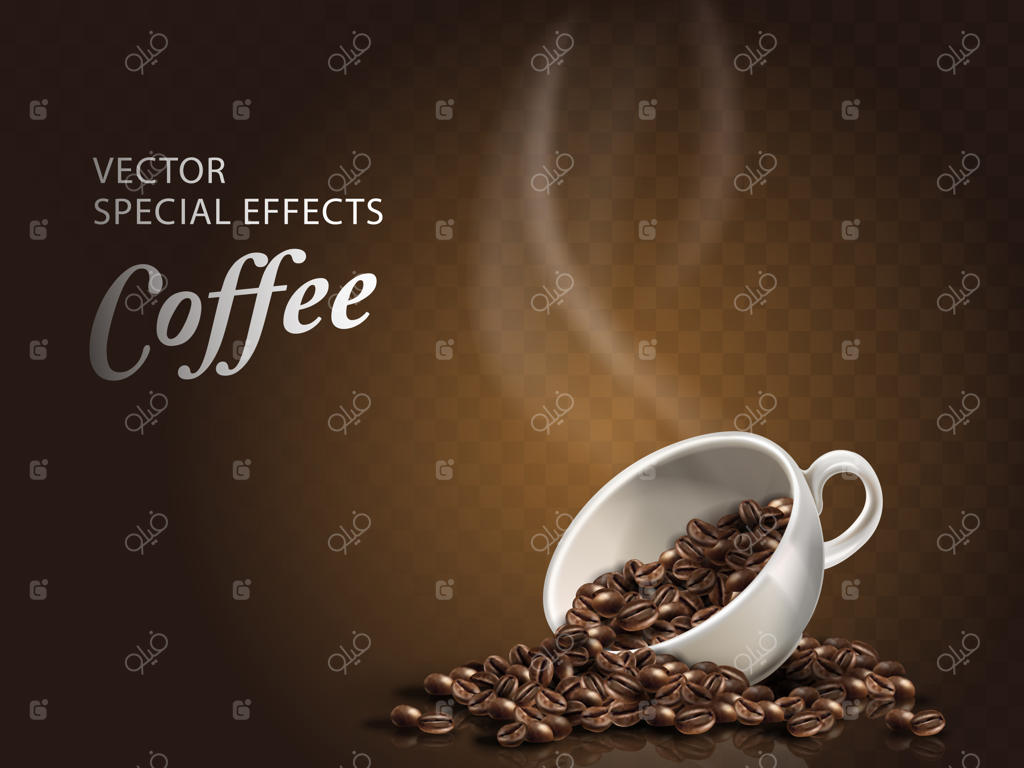 فنجان دانه‌های قهوه، پس‌زمینه شفاف