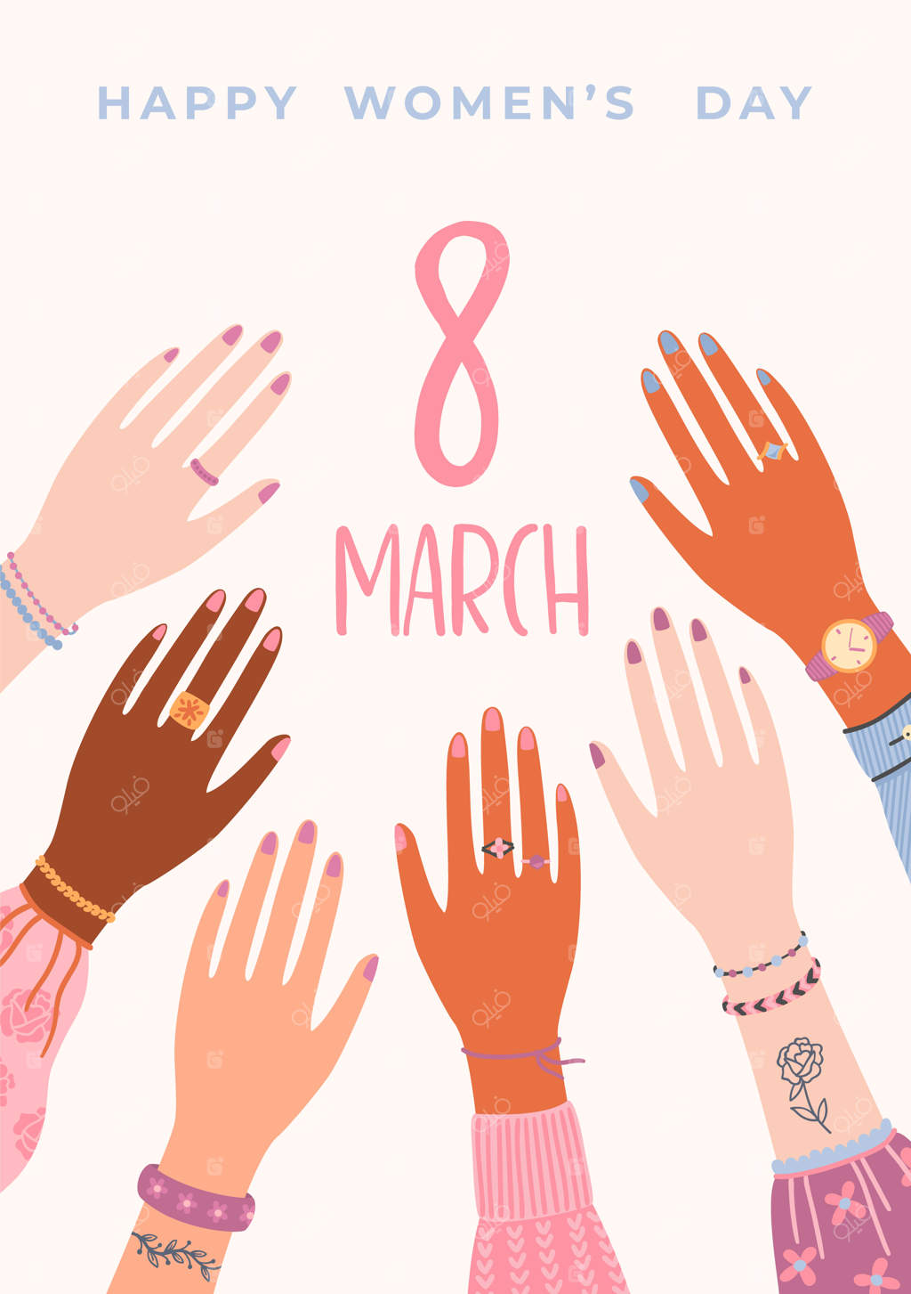 طرح تصویرسازی با دستان زنانه - مفهوم طراحی وکتور برای روز جهانی زن و مناسبت‌های دیگر