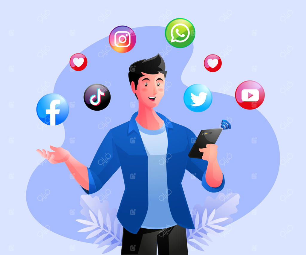 مردی در حال استفاده از شبکه‌های اجتماعی با گوشی هوشمند خود