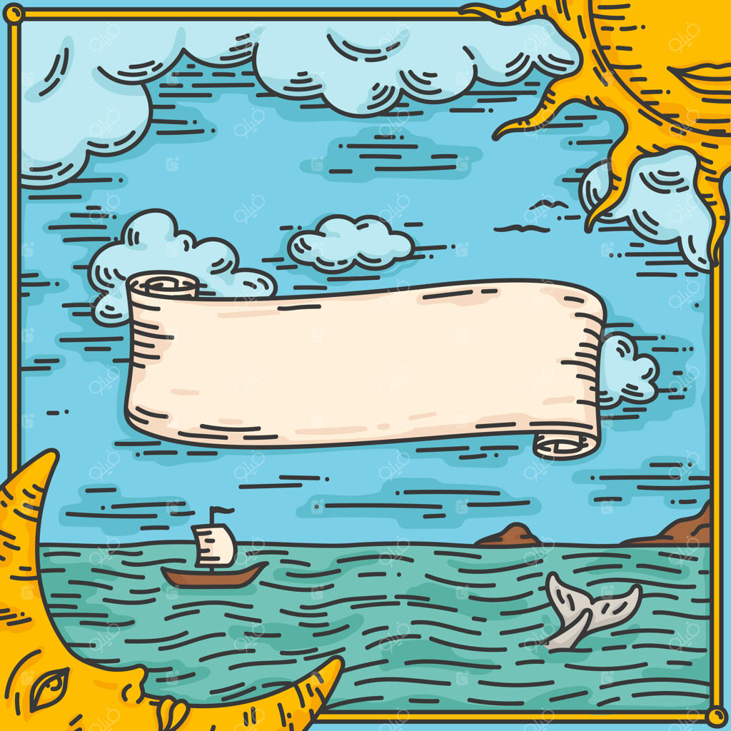 خورشید و ماه در دریا: قالب قاب وکتوری قدیمی و کلاسیک حکاکی شده