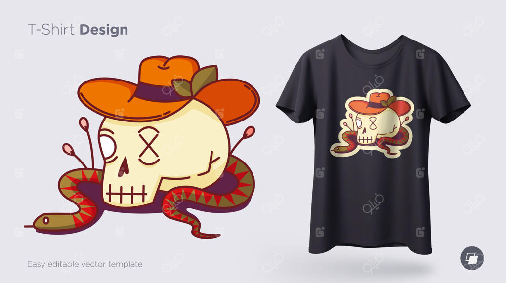 تصویر بامزه اسکلت برای چاپ روی تیشرت، سویشرت و سوغات. وکتور