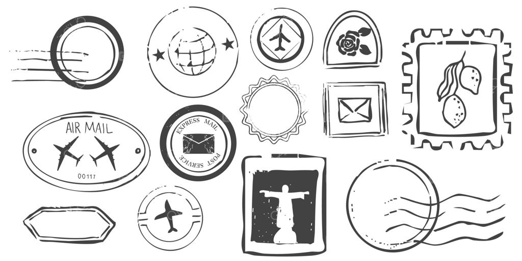 تمبر هوایی قدیمی وینتیج. تمبر پستی با نماد هواپیما، قالب حاشیه‌ای، قاب موج‌دار برای پاکت نامه. طراحی مهر و موم پستی
