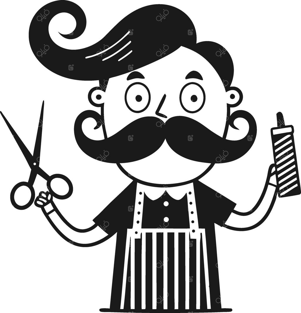 شخصیت آرایشگر با قیچی و محصولات حالت‌دهنده برای طراحی‌های سرگرم‌کننده و تتوها