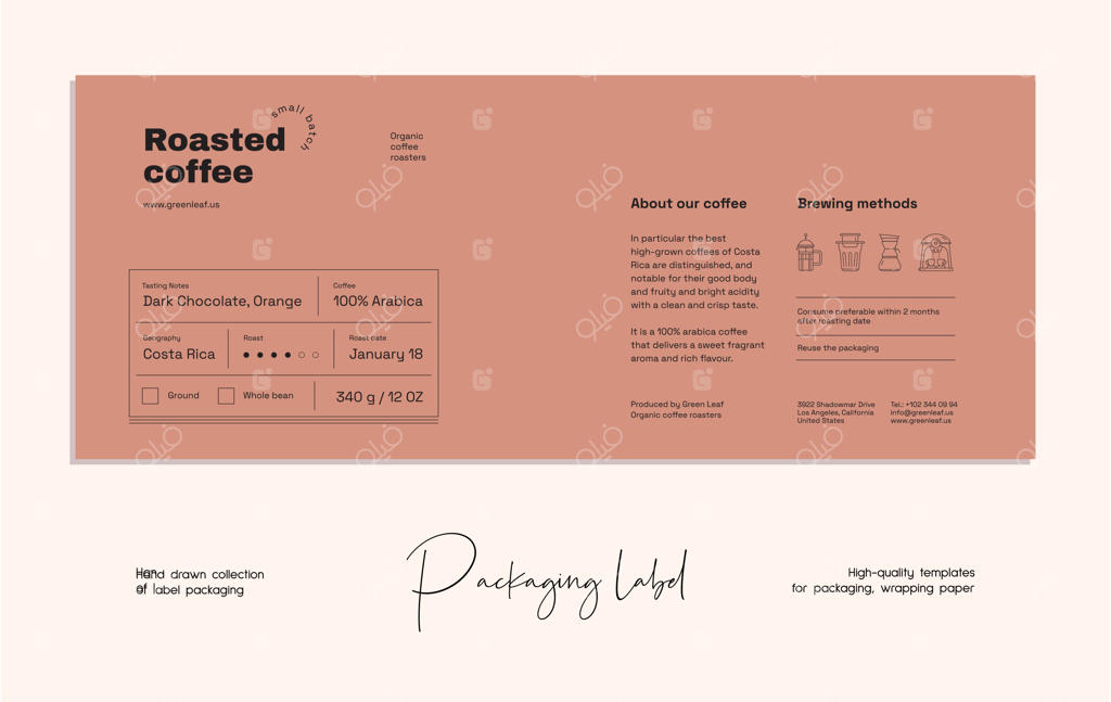 الگوی طراحی بسته‌بندی برچسب مواد غذایی با نقاشی دستی وکتور