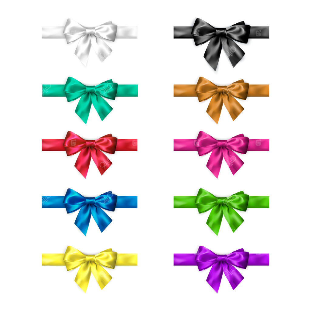 مجموعه‌ پاپیون‌های ابریشمی رنگارنگ با روبان‌ها. مجموعه‌ای از پاپیون‌های شیک در رنگ‌های متنوع.