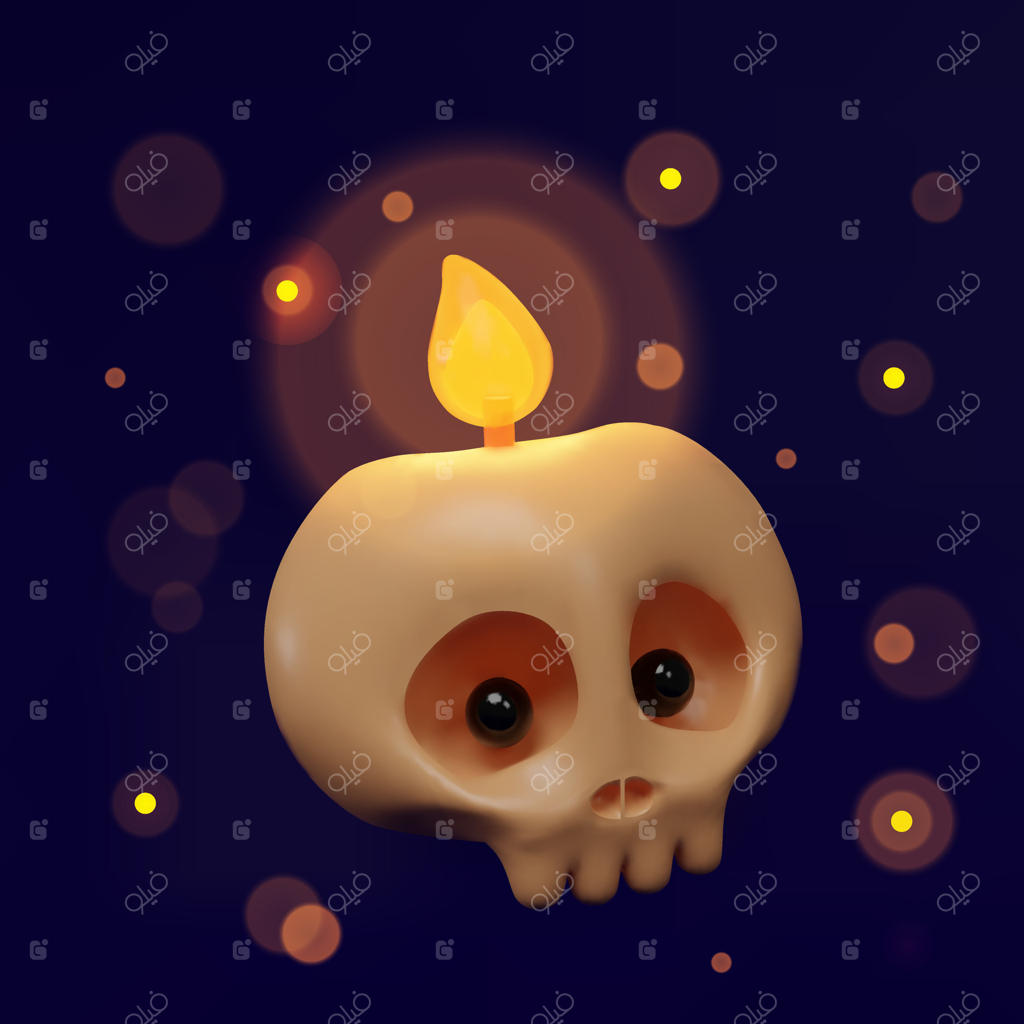 شمع جمجمه بامزه با شعله لرزان - وکتور حرفه‌ای