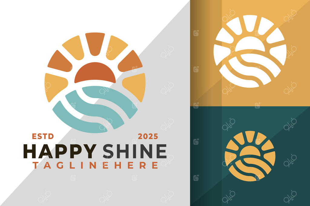 طراحی وکتور آیکون لوگوی خورشید شاد و درخشان