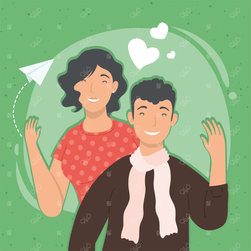 زوج جوان عاشق همراه با قلب‌ها