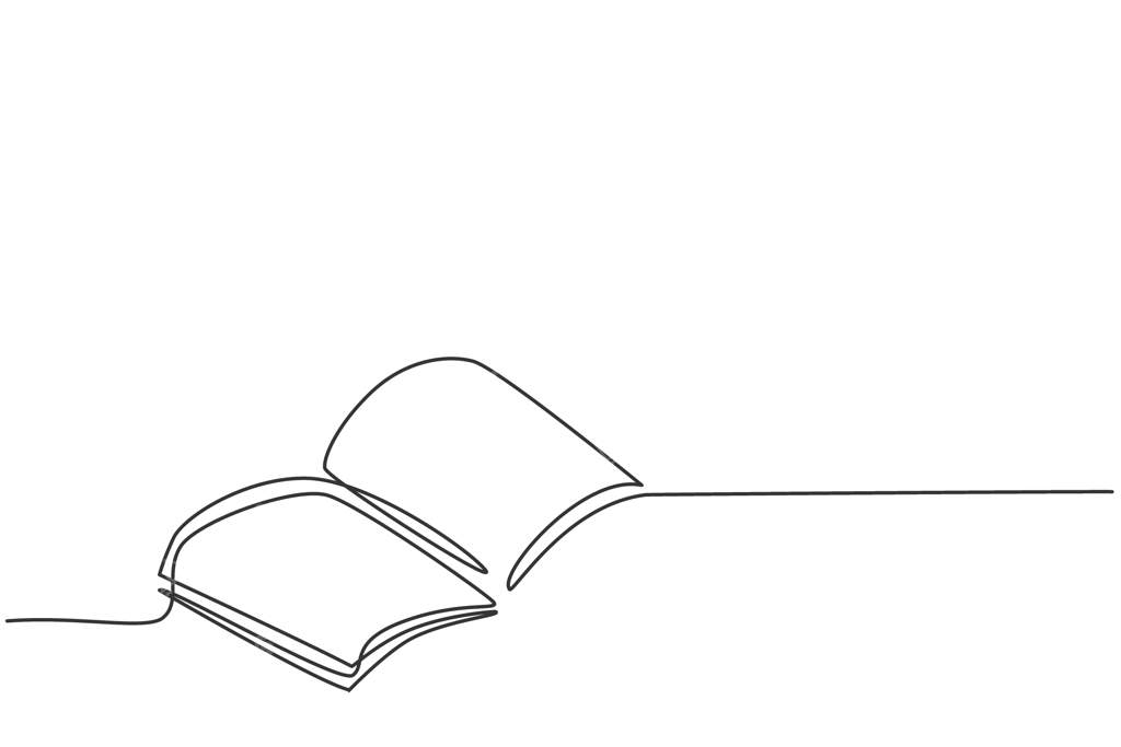 طراحی ساده یک خطی از کتاب باز برای مطالعه - مفهوم آموزشی بازگشت به مدرسه با رویکرد مینیمالیستی